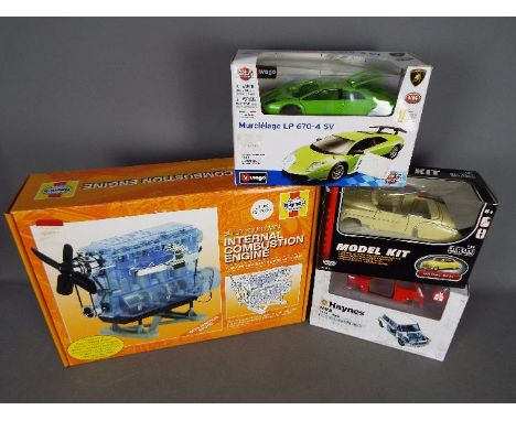 Haynes - Welly - Bburago.  4 boxed models, Haynes Build Your Own Internal Combustion Engine and 3 self assembly 1:24 scale ca