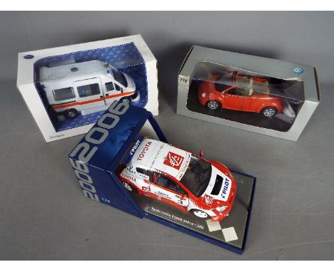 Gate, Norev, Solido - Three boxed diecast model vehicles. Lot includes Gate 1:18 VW New Beetle (possible Dealer Model); Norev
