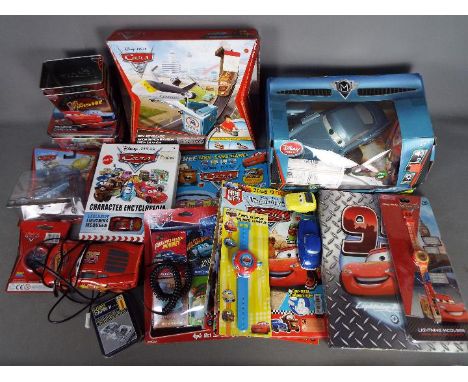 Mattel - Pixar. Lot of Disney Pixar Cars related items including remote control Finn McMissile, Lightning McQueen telephone, 