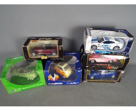 Maisto, Bburago, Revell, Teamsters - Six boxed diecast model vehicles in 1;24 and 1:18 scale. Lot includes Revell #08912 1:18