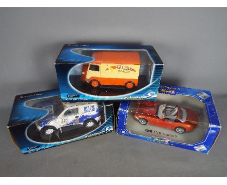 Revell, Solido - Three boxed 1:18 scale diecast model cars. Lot includes Revell TVR Tuscan S; Solido Citron HY 'Orangina' 196