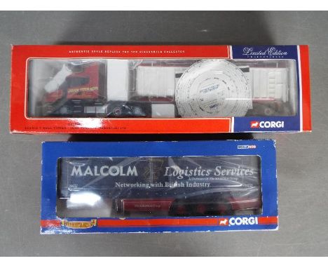 Corgi - A pair of boxed 1:50 scale diecast models from Corgi. Lot includes Corgi 'Hauliers of Renown' CC19907 Curtainside Tra
