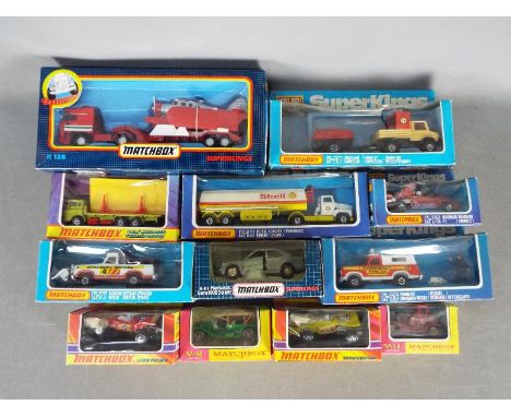 Matchbox - Collection of 12 boxed cars and trucks including #K-13 DAF building transporter, #K-30 Unimog &amp; compressor, #K