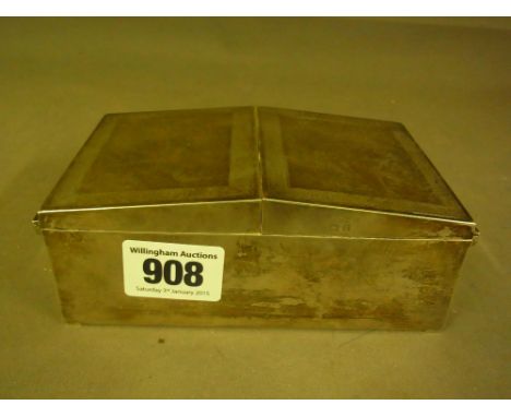 An Art Deco silver desk cigarette box with a double opening hinged cover having Greek key engine turned borders Birmingham 19