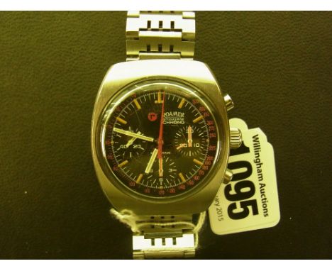 A gents stainless steel Roamer Stingray chronograph quartz wristwatch with 33cm black dial, baton numerals, three subsidiary 