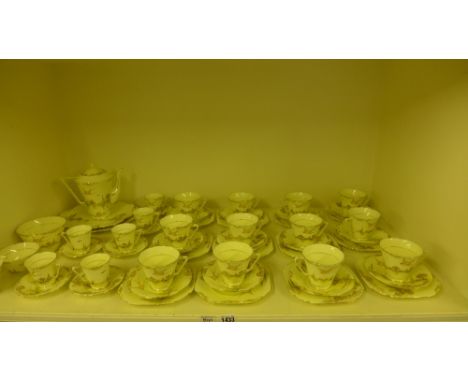 A Grafton china - Derwent tea, coffee service decorated with swallows including twelve trio's, six coffee cups and saucers, t