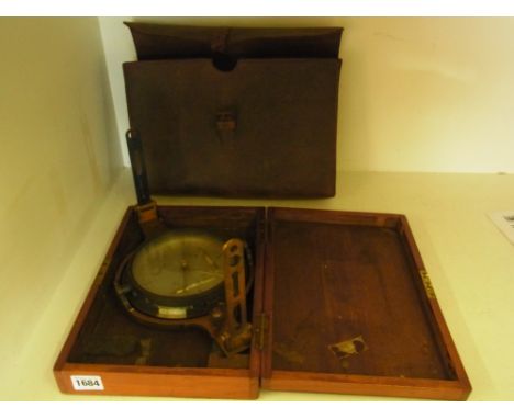 A 19th century brass Mining Prismatic Compass by Davis and Son, London and Derby no. 253 with a 5" dial and original box and 