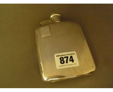 A good silver Hip flask with engine turned decoration - Hallmarked Sheffield 1947 - maker J.D & S - James Dixon & Sons Ltd. -
