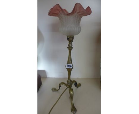 A Pullman type brass table lamp with Cranberry tinted shade - Height 47 cm 