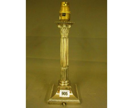 A silver Corinthian column table lamp - converted from candlesticks - Height 24.5 cm - Hallmarked London 1899 - 1900 - maker 