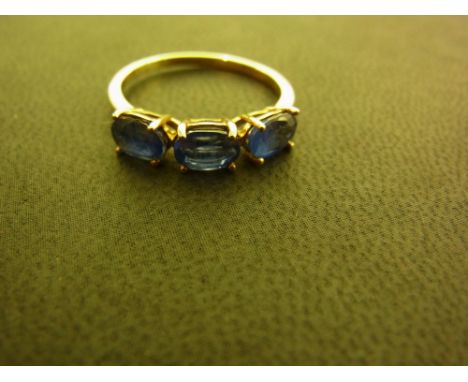 A 9ct gold kyanite three-stone ring - Hallmarked Birmingham - Ring size N 1/2 - Weight approx 1.7gms
Condition Report: Good