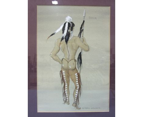 •Anthony Holland SIOUX, PORTRAIT OF A NORTH AMERICAN INDIAN FROM BEHIND Signed watercolour, titled, 37 x 25cm and a companion