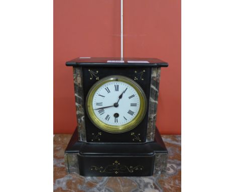 A 19th Century French Belge noir and marble mantel clock