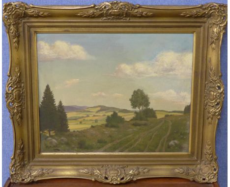 M. Metker (German), landscape, oil on board, framed