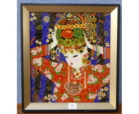 Chinese School (20th Century), portrait of a lady, painting on ivorine