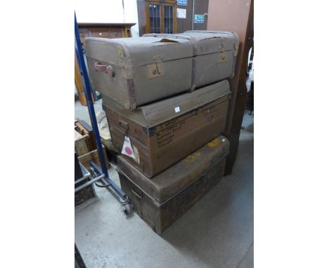 Two tin trunks and a steamer trunk