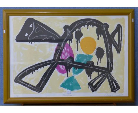 A signed Basil Beattie limited edition lithograph, Juggler, framed