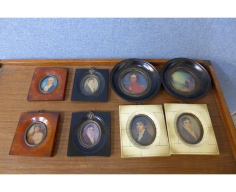 Seven reproduction portrait miniatures and landscape