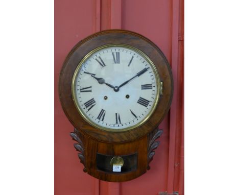 A Victorian walnut drop dial wall clock