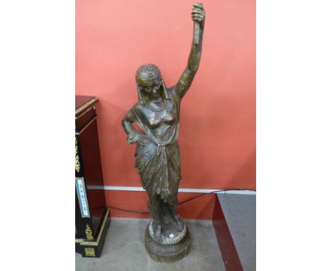 A large bronzed figural Cleopatra lamp stand, 163cms h