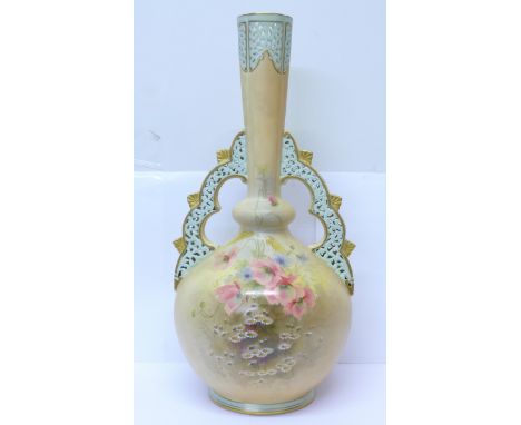 A Royal Worcester Persian design vase with reticulated top and handles, G60, 35cm