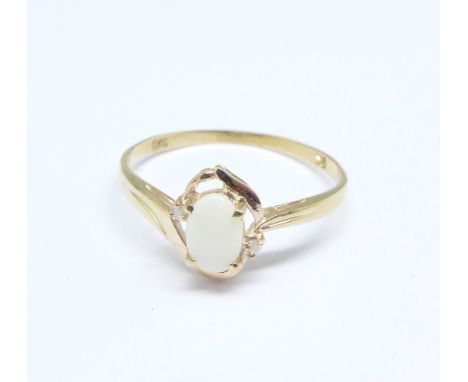 A 9ct gold, opal and diamond ring, 1.1g, O