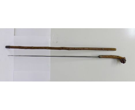 A late 19th/early 20th Century swordstick with boxer dog's head top