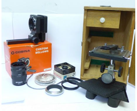 A field microscope, boxed, etc.
