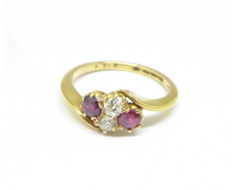 An 18ct gold, ruby and diamond ring, 3.1g, L