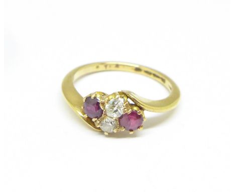 An 18ct gold, ruby and diamond ring, 3.1g, L