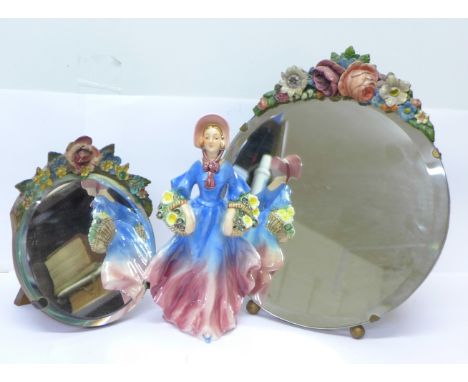 Two Barbola mirrors and a Goebel figure