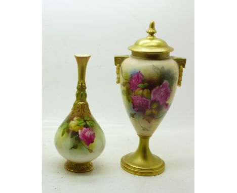 A Royal Worcester lidded vase, signed E.M. Fildes, (Ellen Margaret), 2713, 20.5cm and one other  Worcester vase