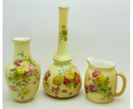 Two Royal Worcester vases and a jug, tallest 17.5cm