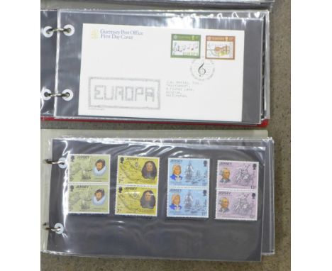 Three albums of stamp First Day Covers and matching mint stamps, Jersey and Guernsey