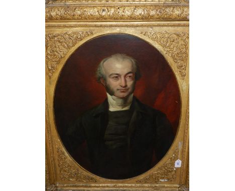 Late 19th / early 20th century British school, portrait study of a gentleman, oil on canvas, within an ornately carved giltwo