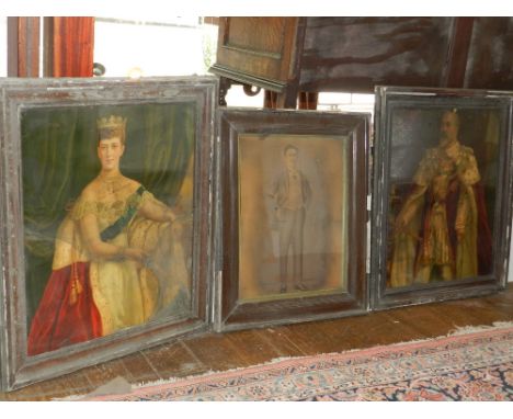 A portrait study of King Edward, printed, 60x48cm, together with two other printed portrait studies, one of his wife. 