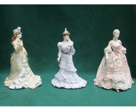 THREE VARIOUS COALPORT GLAZED CERAMIC FIGURES- HELENA, MADAME DE POMPADOUR AND EUGENIE 