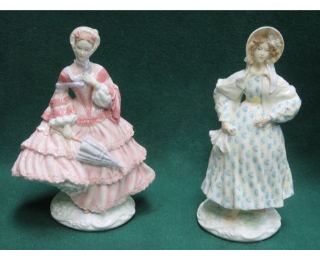 TWO ROYAL WORCESTER LIMITED EDITION GLAZED CERAMIC FIGURES- 1855 THE CRINOLINE AND 1830 THE ROMANTIC