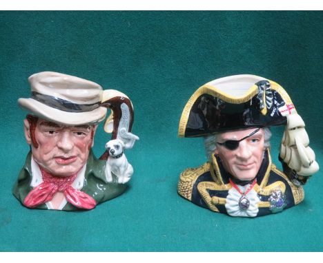 TWO VARIOUS ROYAL DOULTON GLAZED CERAMIC CHARACTER JUGS- BILL SYKES AND VICE ADMIRAL LORD NELSON 