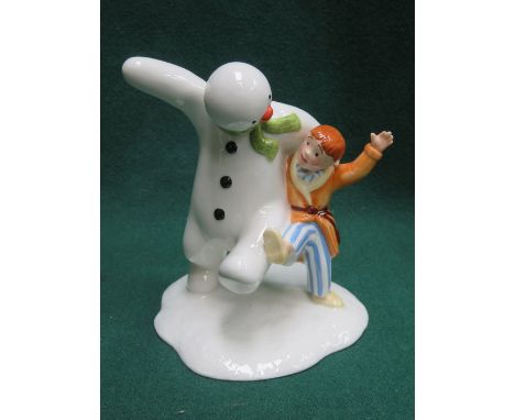 BOXED ROYAL DOULTON GLAZED CERAMIC FIGURE GROUP- THE SNOWMAN AND JAMES DANCING IN THE SNOW 