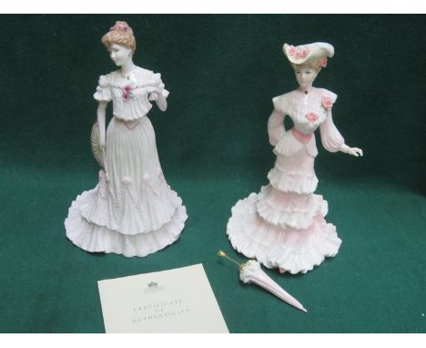 TWO COALPORT 'LA BELLE EPOQUE' GLAZED CERAMIC FIGURES- LADY ALICE AND LADY ROSE (ONE AT FAULT) 