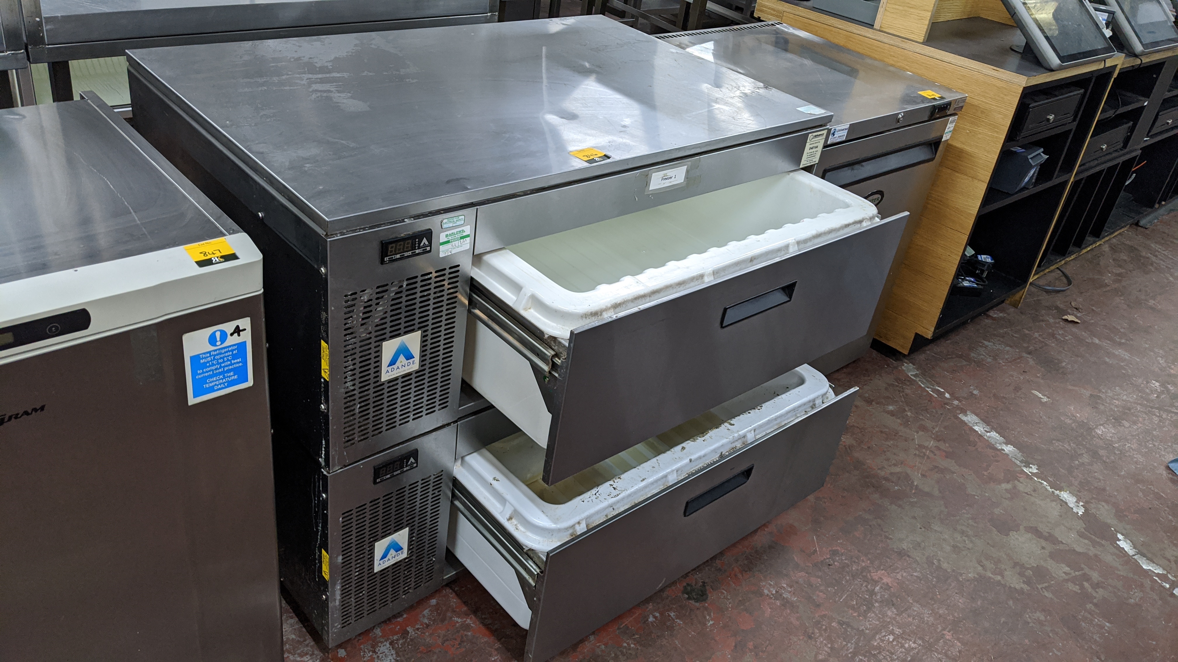 Stainless steel freezer comprising 2 off pull out drawers