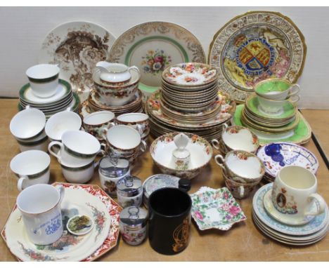 A quantity of mixed ceramics, mainly teaware and commemorative cups to include Aynsley floral teacups, an Elizabeth II commem