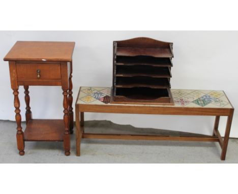 An early 20th century mahogany square side table, one frieze drawer with lower shelf to turned supports, an Edwardian mahogan