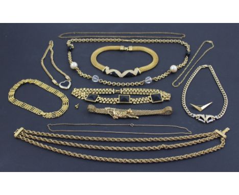 A quantity of mainly vintage costume jewellery to include Monet necklaces, a mesh link necklace with black enamel set with di