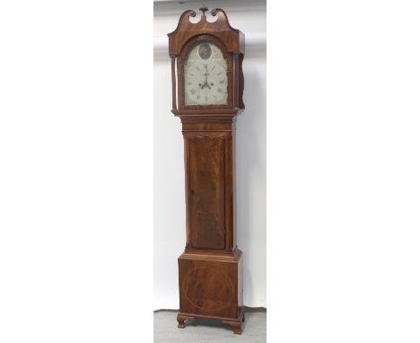 L &amp; I Michael of Swansea; a c1780 arched dial longcase clock, the broken swan neck pediment with Corinthian columns and s