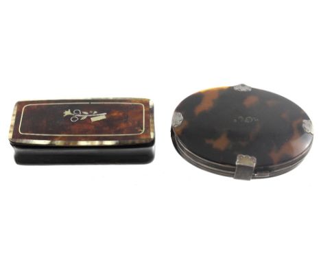 A late 19th/early 20th century tortoiseshell-cased folding magnifying glass, width 9.5cm and a 19th century horn and tortoise