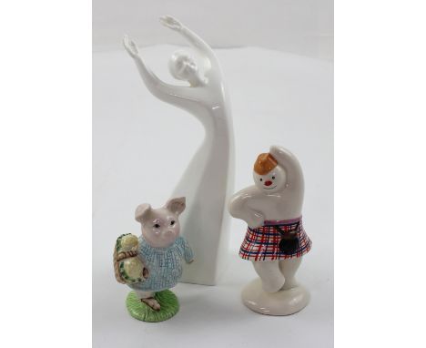 Three ceramic figures, a Doulton blanc-de-chine 'Awakening', height 21cm, a Royal Doulton The Snowman Gift Collection 'Highla
