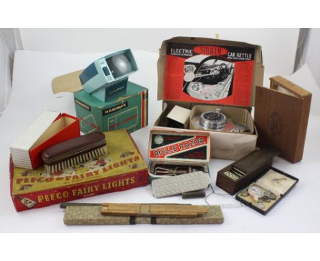 A collectors' lot to include a boxed set of early-to-mid 20th century Pifco electric fairy lights, a Sirram electric car kett