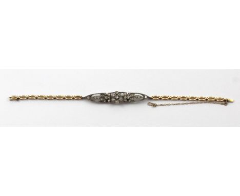 A gold and white metal Belle Époque bracelet, link chain with central panel floral-set with twenty-eight old-cut diamonds, ap